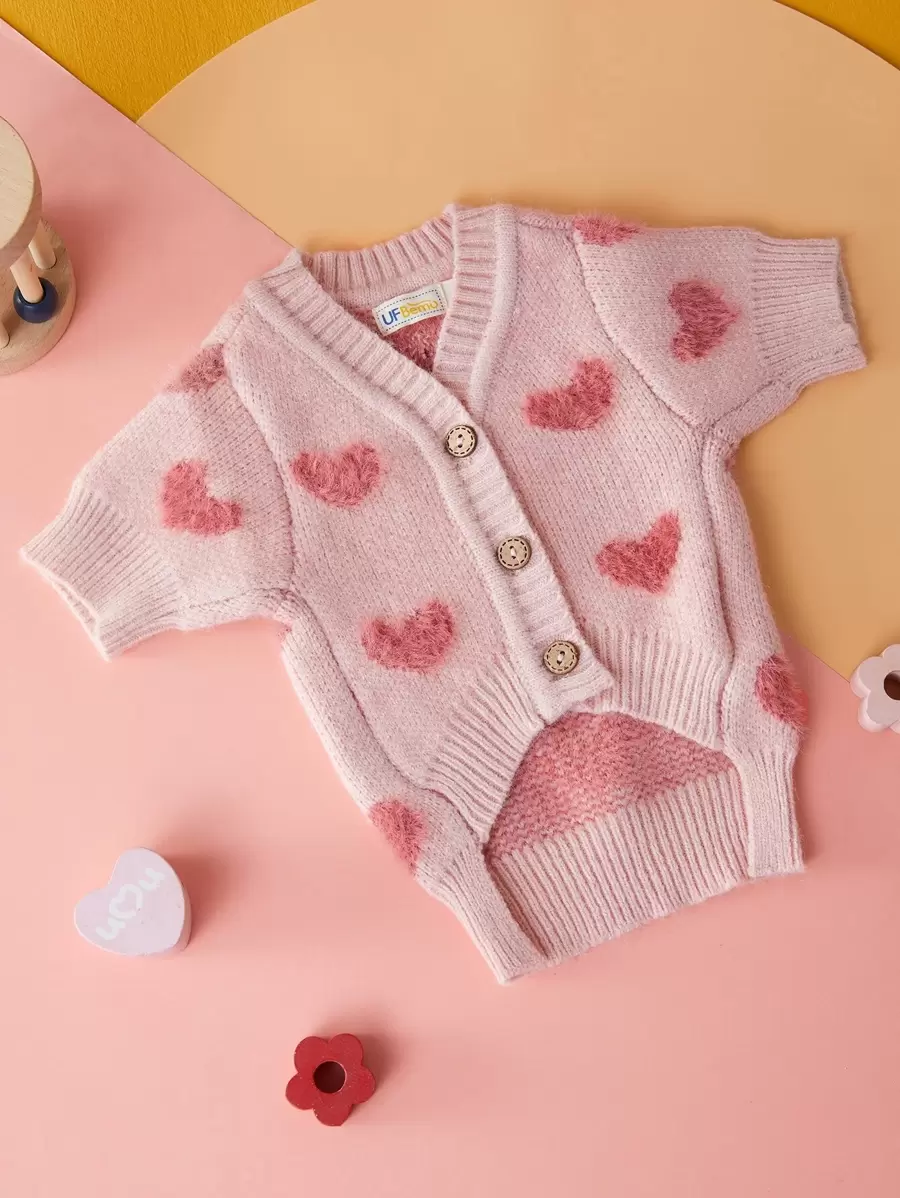 UFBemo 1pc Pet Sweater, Heart Pattern Cardigan, Cute Style, Suitable For Teddy, Bichon Frise, Maltese Cats And Small Dogs