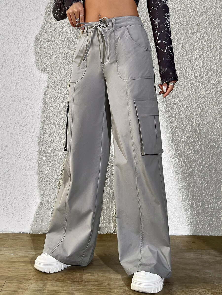 SHEIN Qutie Drawstring Waist Flap Pocket Cargo Pants
