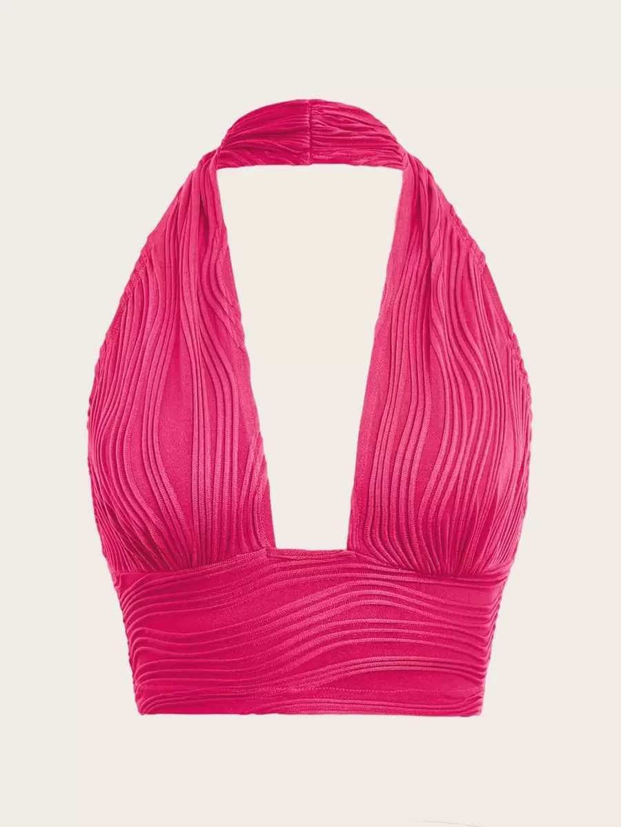 SHEIN ICON Solid Backless Crop Halter Y2k Top