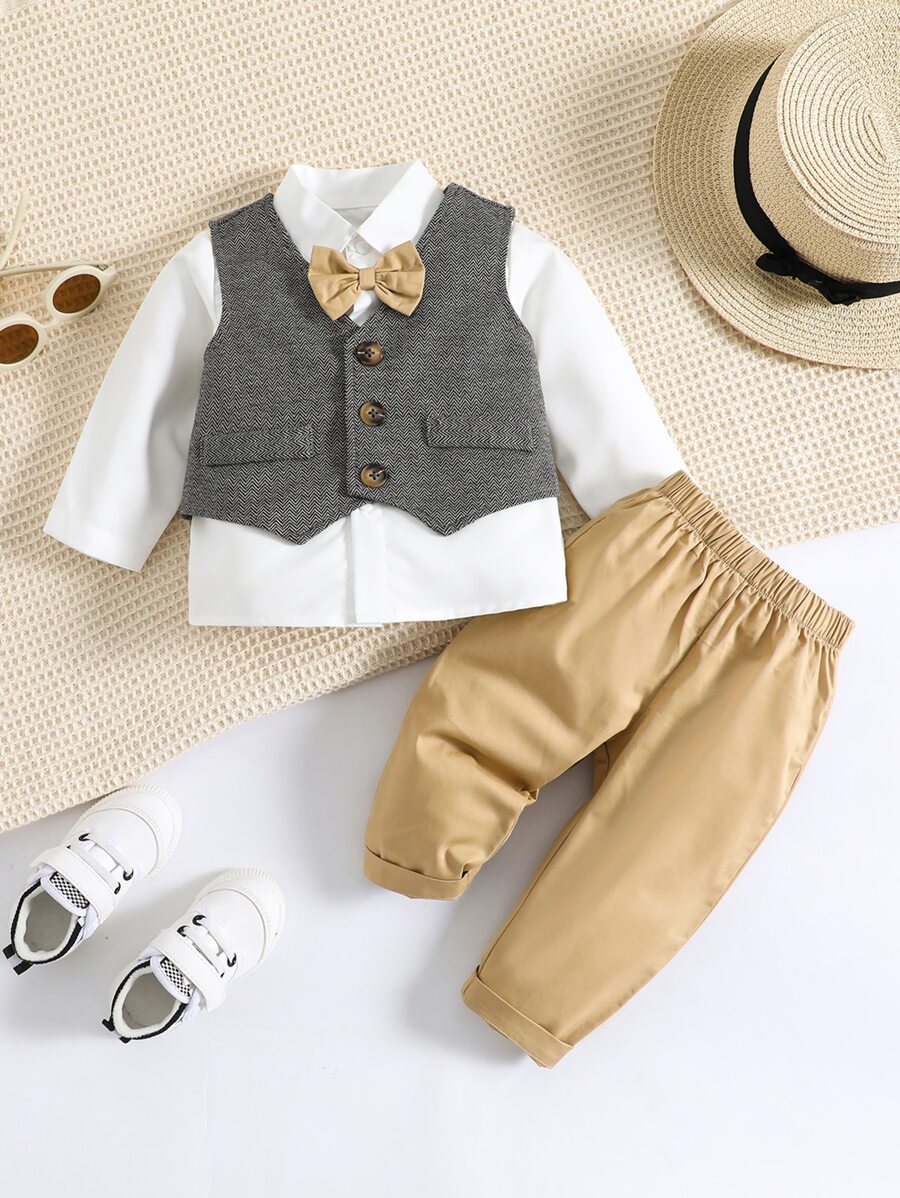 Baby Boy Bow Front 2 In 1 Shirt & Pants