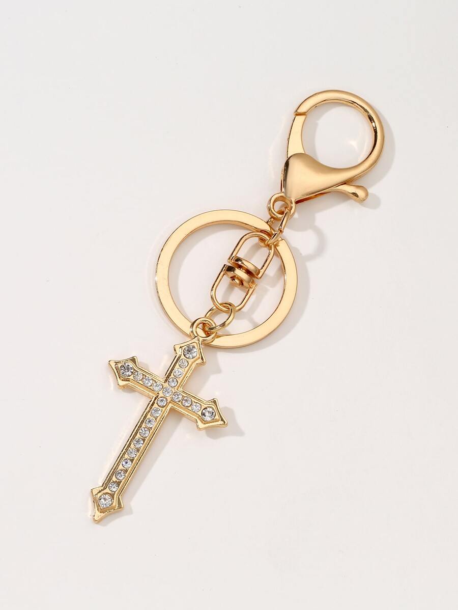 Eleganter 1 Stück Schlüsselanhänger Anhänger mit Kreuz-Dekor aus Legierung und Strass für Damen, mit schlichtem Design und Platierung, als modisches Taschenzubehör oder Schlüsselanhänger, tolles Geschenk für Mütter, Autoaccessoires, Taschenbehang, Schule, süßer Goth Y2K-Stil