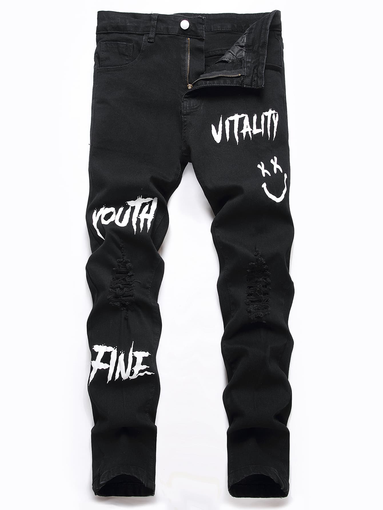 Men Letter Graphic Ripped Jeans