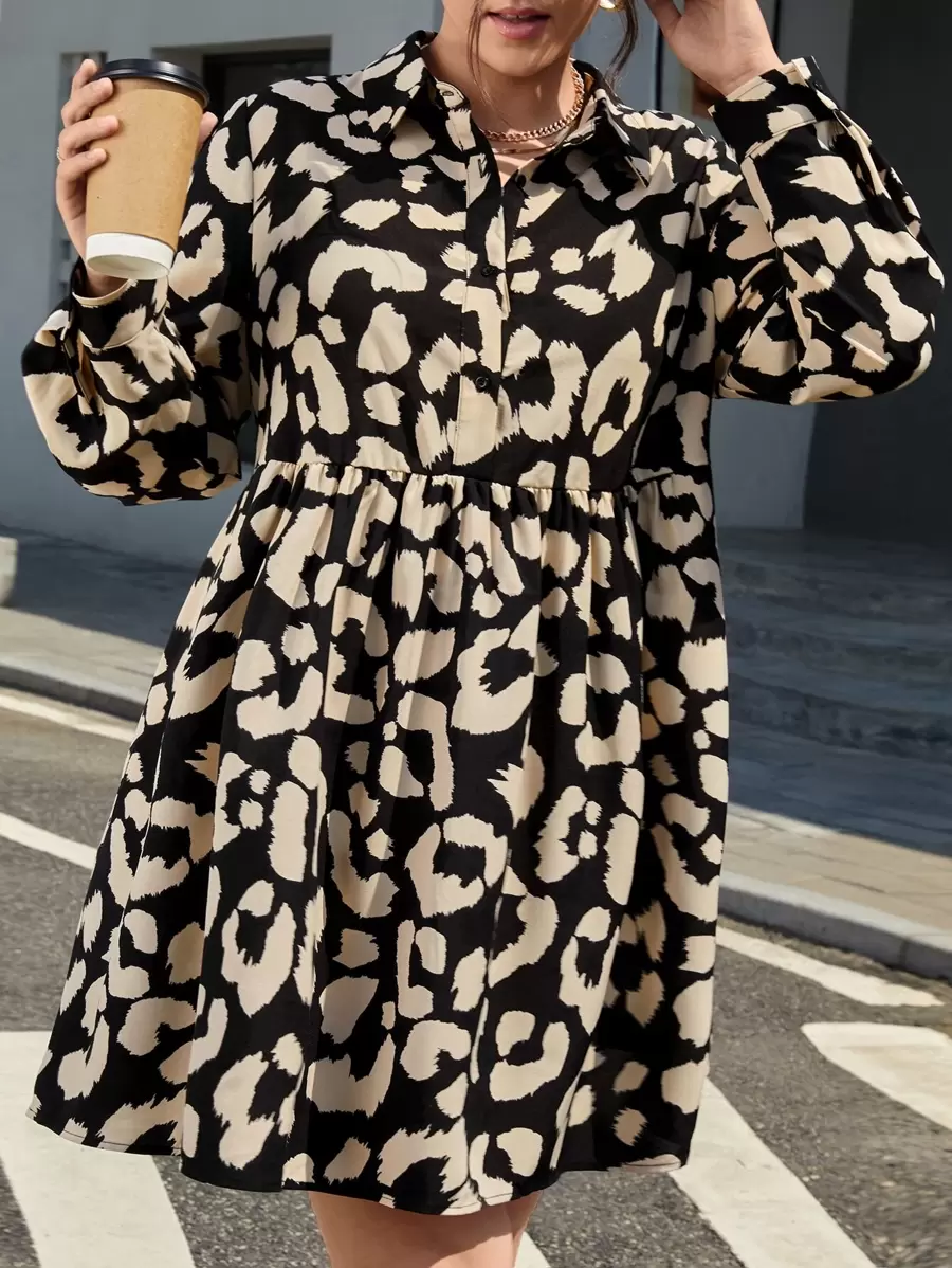 SHEIN Frenchy Plus Allover Print Button Front Dress