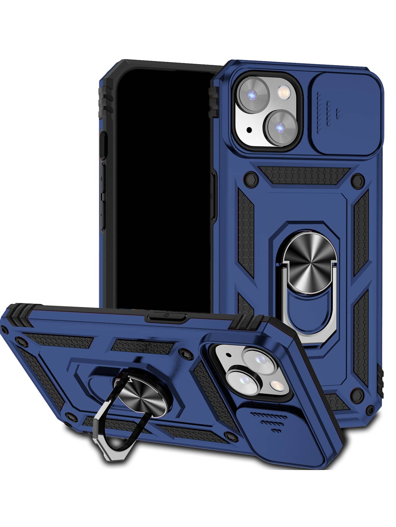 Blaue Handyhülle kompatibel mit iPhone 16, Männermodell, Farbblockdesign mit Ringhalterung & Kameraabdeckung