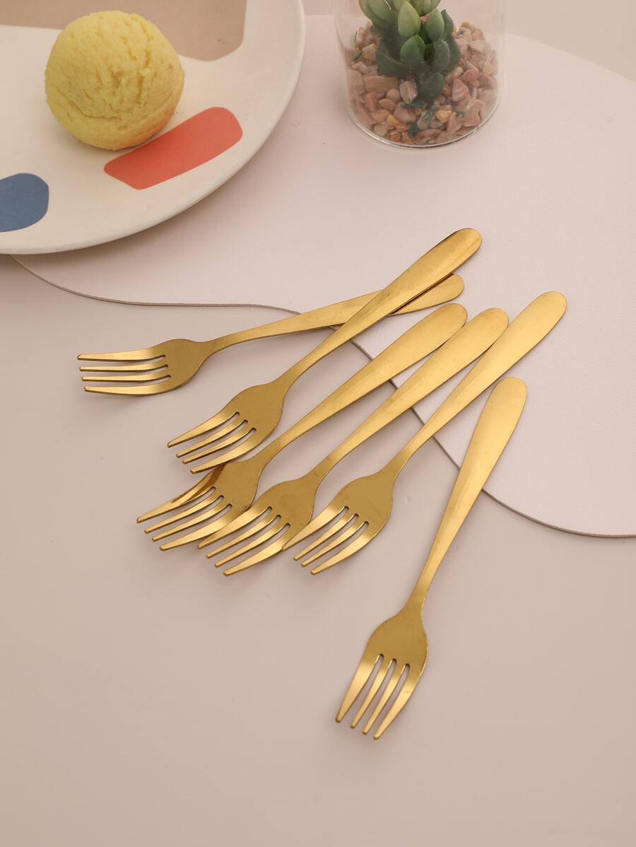 6pcs/Set Stainless Steel Fork, Minimalist Golden Dinner Fork For Household,Kitchen,Christmas Gift