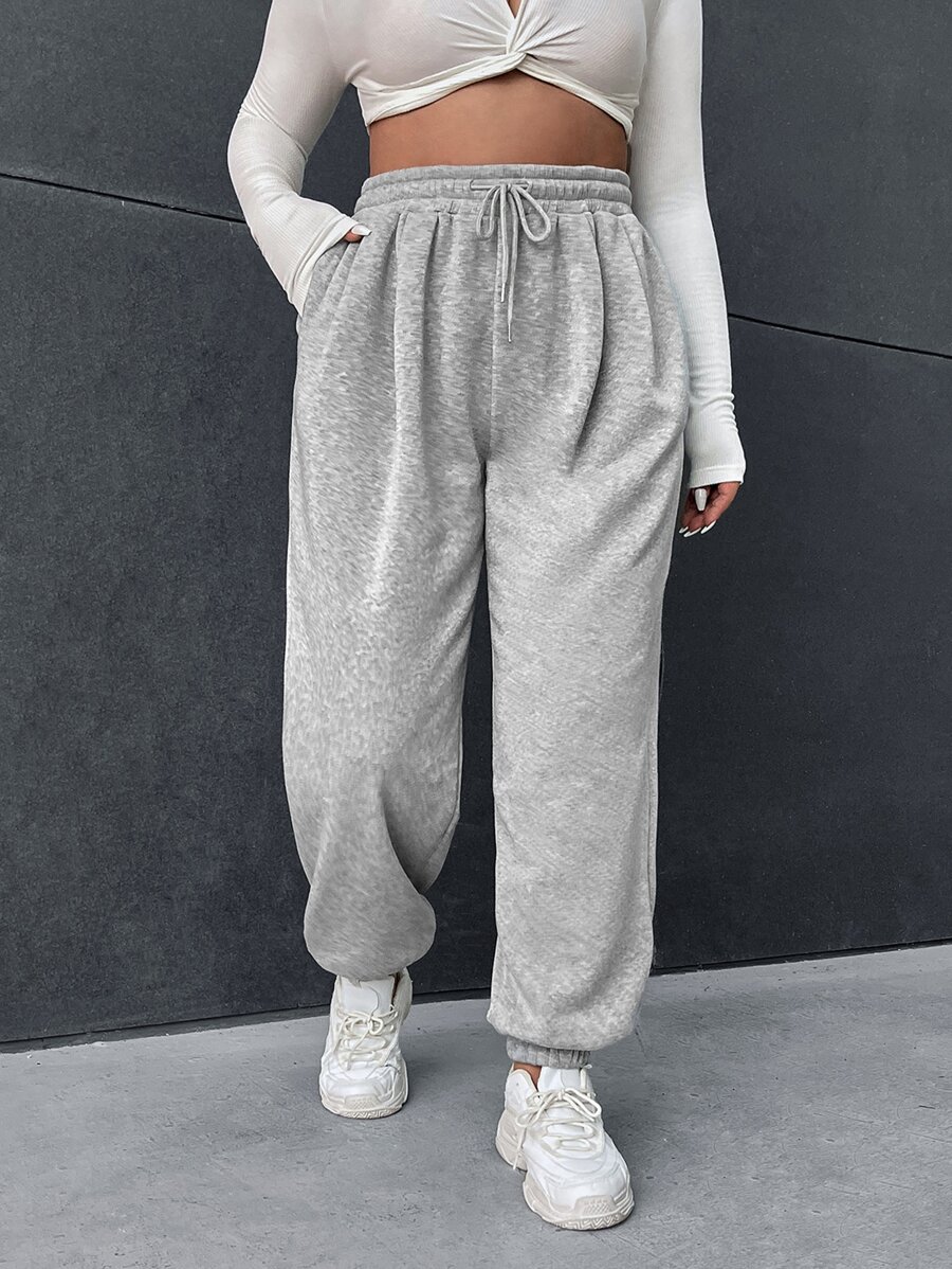 SHEIN EZwear Plus Drawstring Waist Slant Pocket Sweatpants