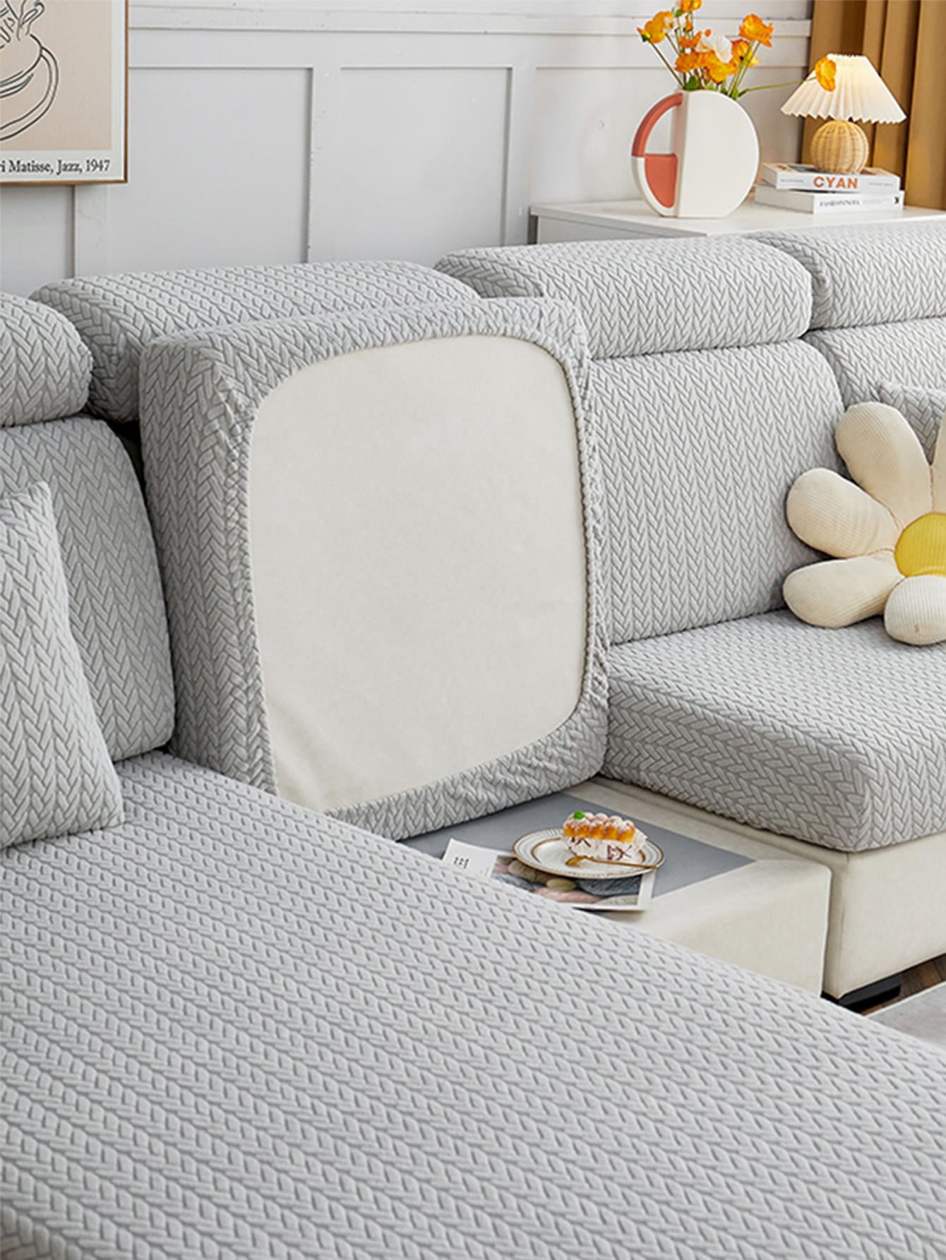 1pc Geometric Pattern Stretchy Sofa Seat Cover