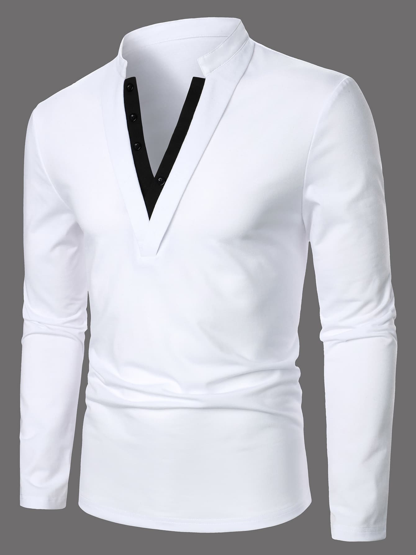 Manfinity Homme Men Contrast Trim Long Sleeve Color Block Polo Shirt, For Work, Fall