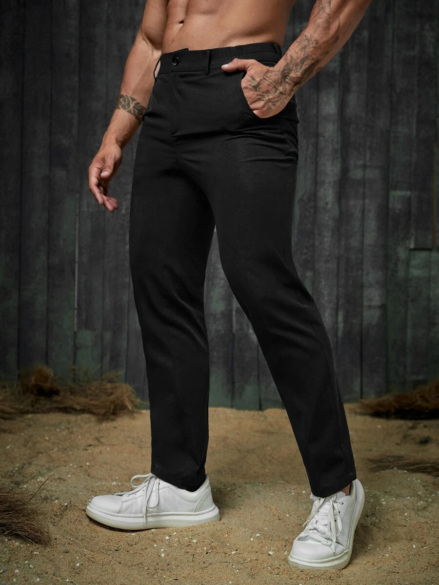 Manfinity Homme Hombres Pantalones de traje unicolor con bolsillo oblicuo