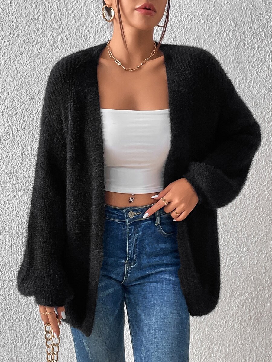 SHEIN Essnce Fluffy Knit Drop Shoulder Duster Cardigan