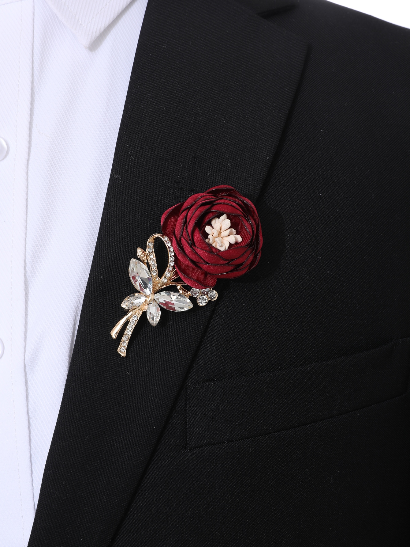 1pc Unisex Flower & Rhinestone Decor Romantic Boutonniere For Wedding Party