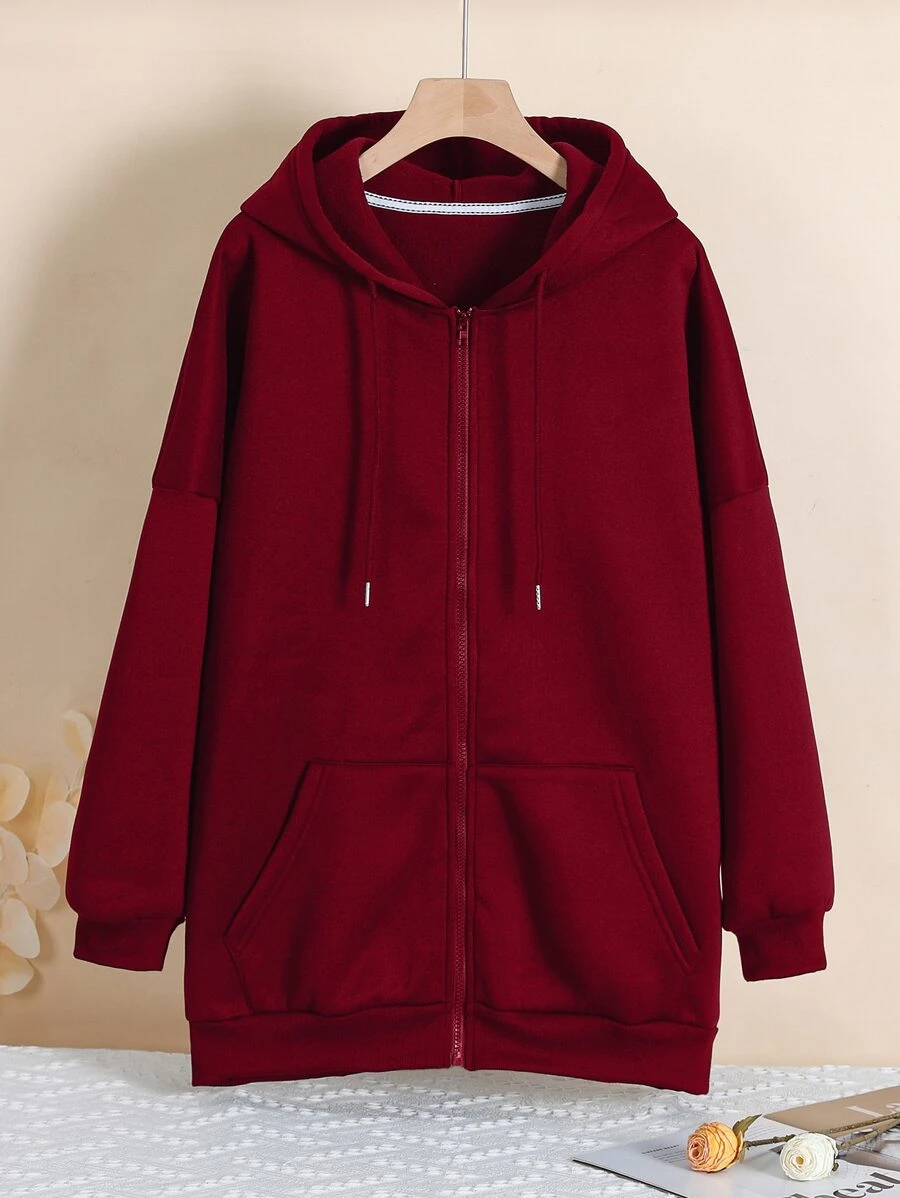 INAWLY Plus Zip Up Drop Shoulder Drawstring Thermal Lined Longline Hoodie, Winter Graduation,Back To School Outfits,Graduation,Teacher Outfits For Women,Back To School