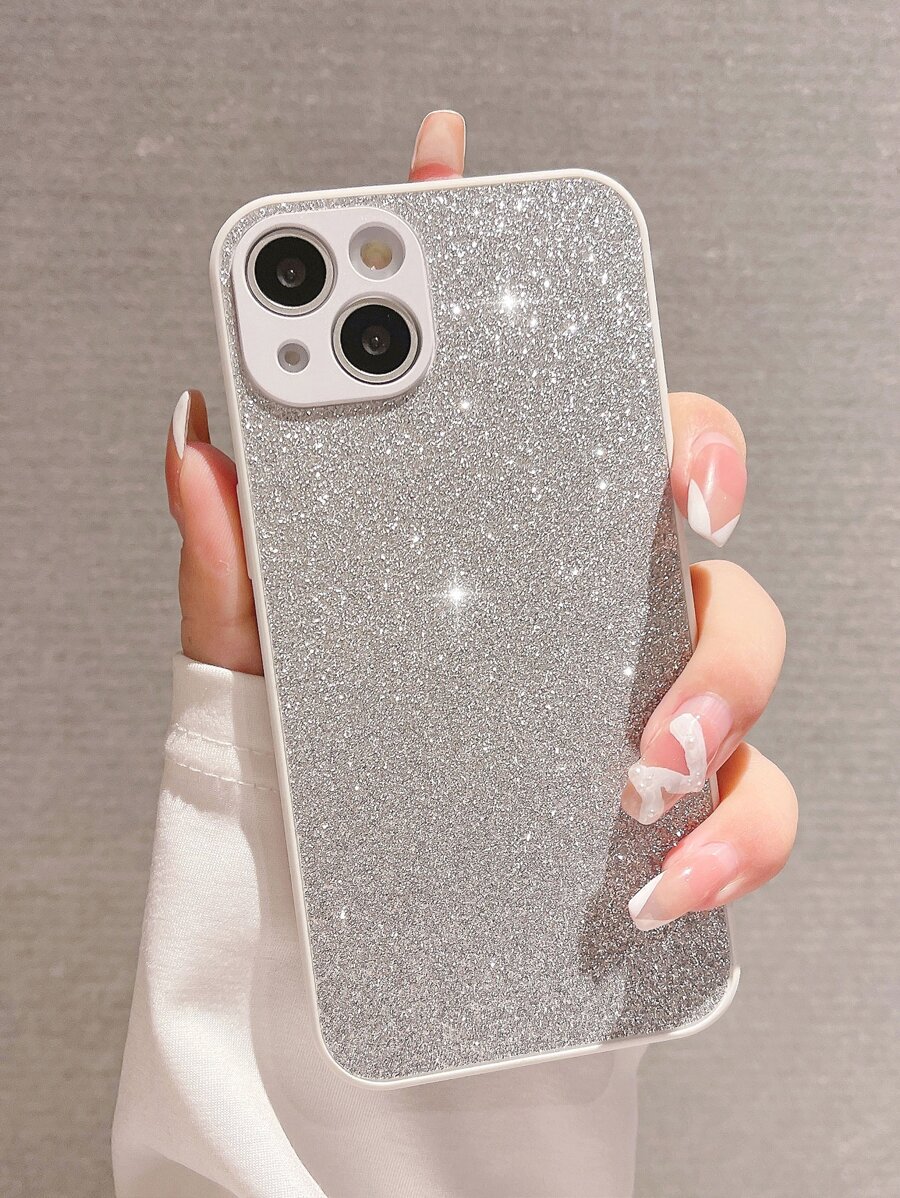 Elegant Silver Glitter Shiny Apple IPhone Case, Compatible With IPhone 16 Pro Max/16/16 Pro/16 Plus/15/15 Pro Max/15 Pro/15 Plus/11/12/13/14 Pro Max/XS/XR/11 Pro/11 Pro Max/12 Pro/12 Pro Max/13 Pro/13 Pro Max/7 Plus/14 Pro/14 Pro Max/14 Plus/7 Plus/8 Plus/8/SE2 Hard PC