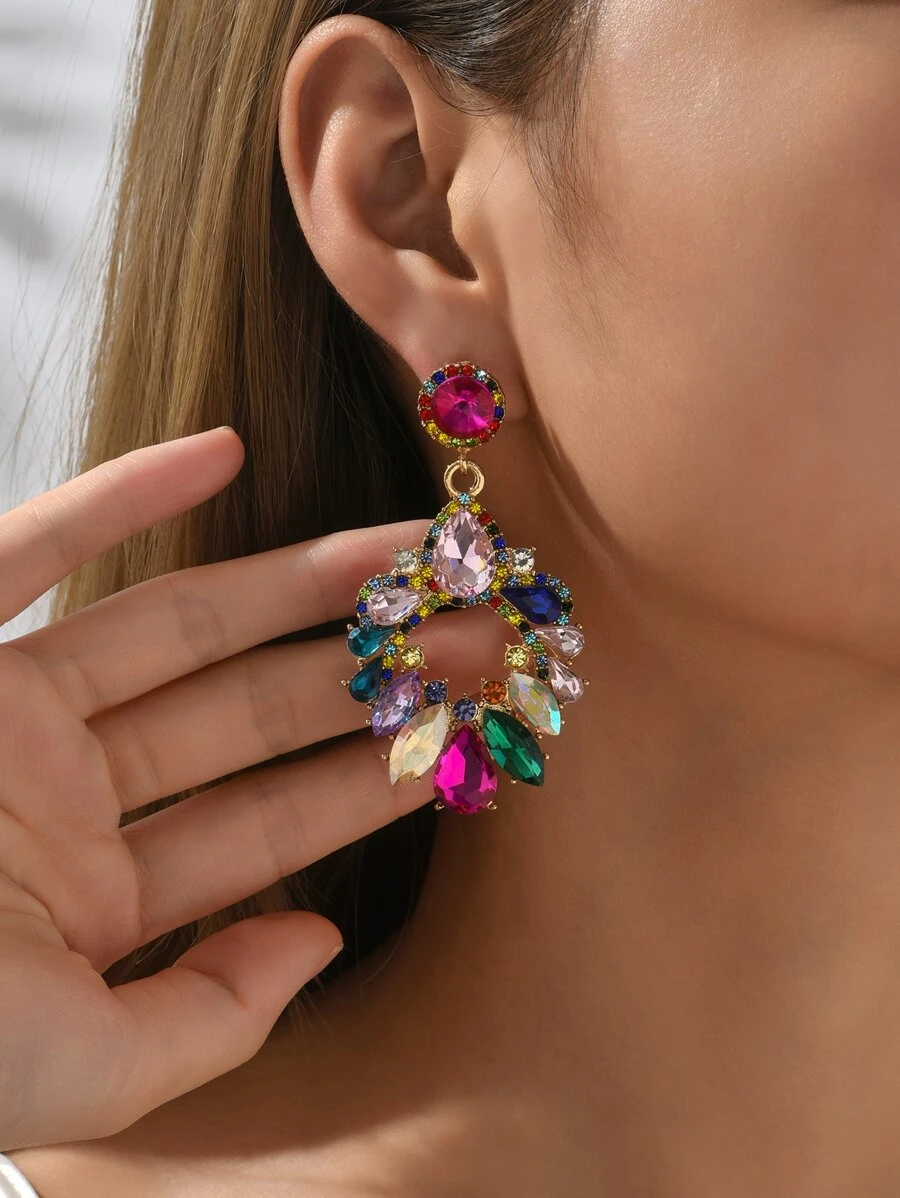1pair Geometric Shape Colored Glass Earrings