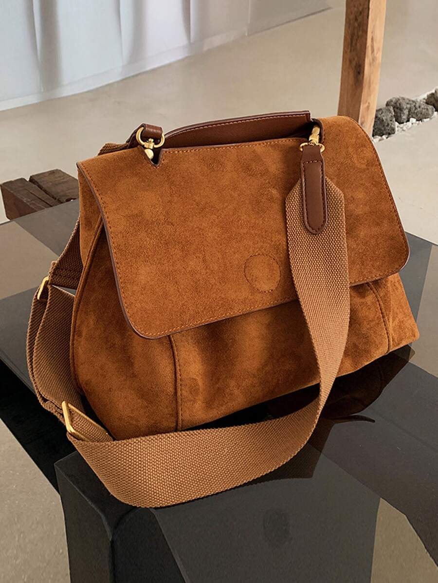 Solid Color Tote Bag, Casual Flap Crossbody Bag, Women's Messenger Bag With Adjustable Strap Minimalist Flap Square Bag