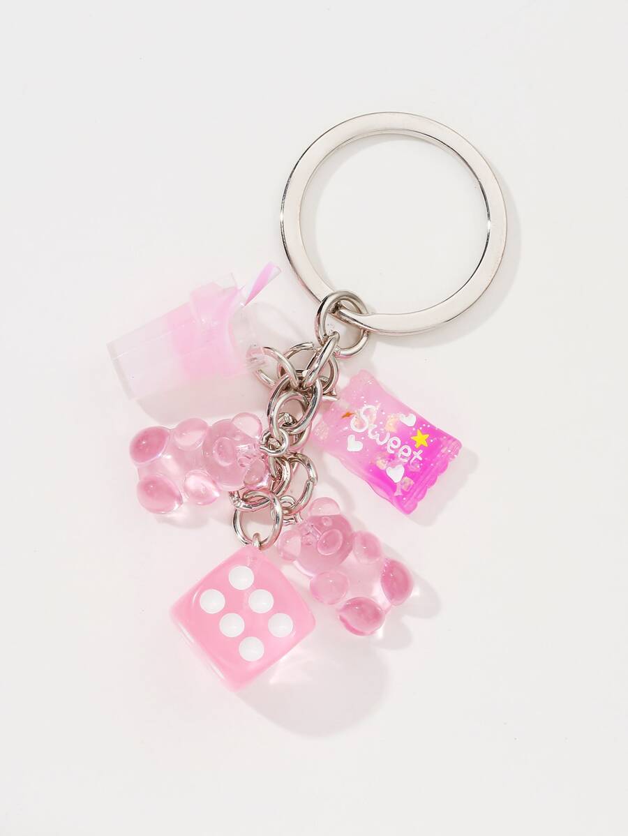 1pc Cute Bear & Dice Charm Keychain For Gifts, Wallets, School Bags, Backpacks, And Satchels Valentine's Day Valentines Car Accessories Bag Charm