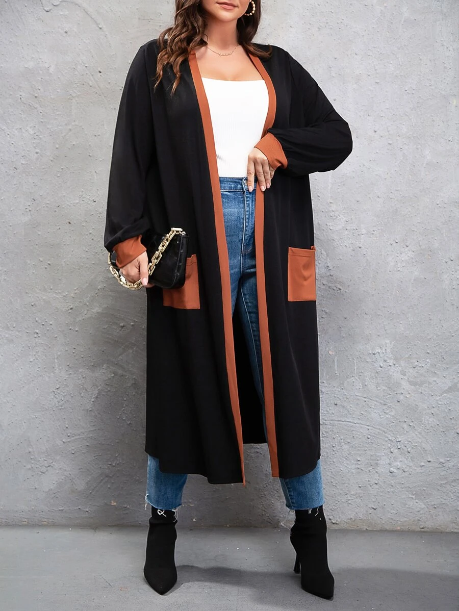 Plus Contrast Trim Dual Pocket Coat