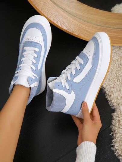 Two Tone Perforated Detail Lace-up Front Skate Shoes