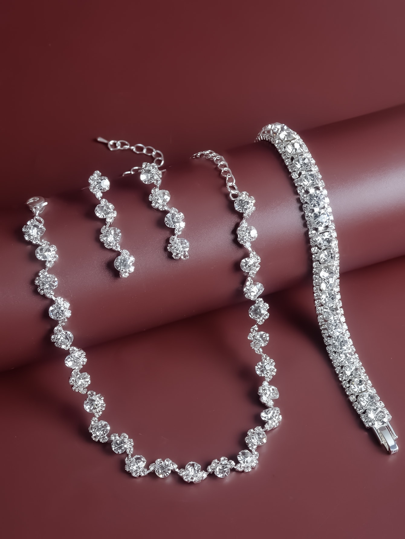 4pcs Rhinestone Decor Jewelry Set