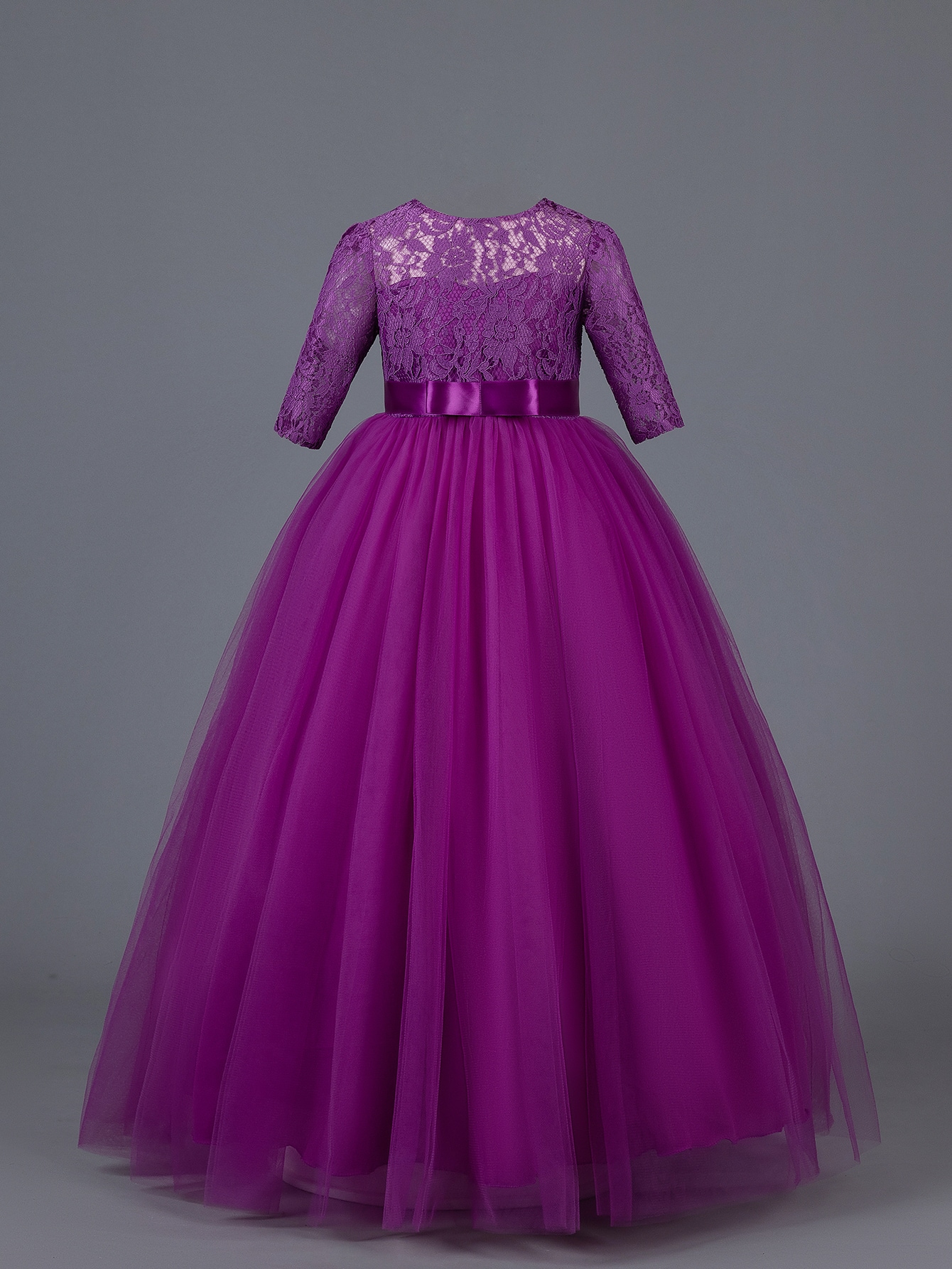 Chicas Vestido de gala maxi con encaje con de malla con cordón trasero