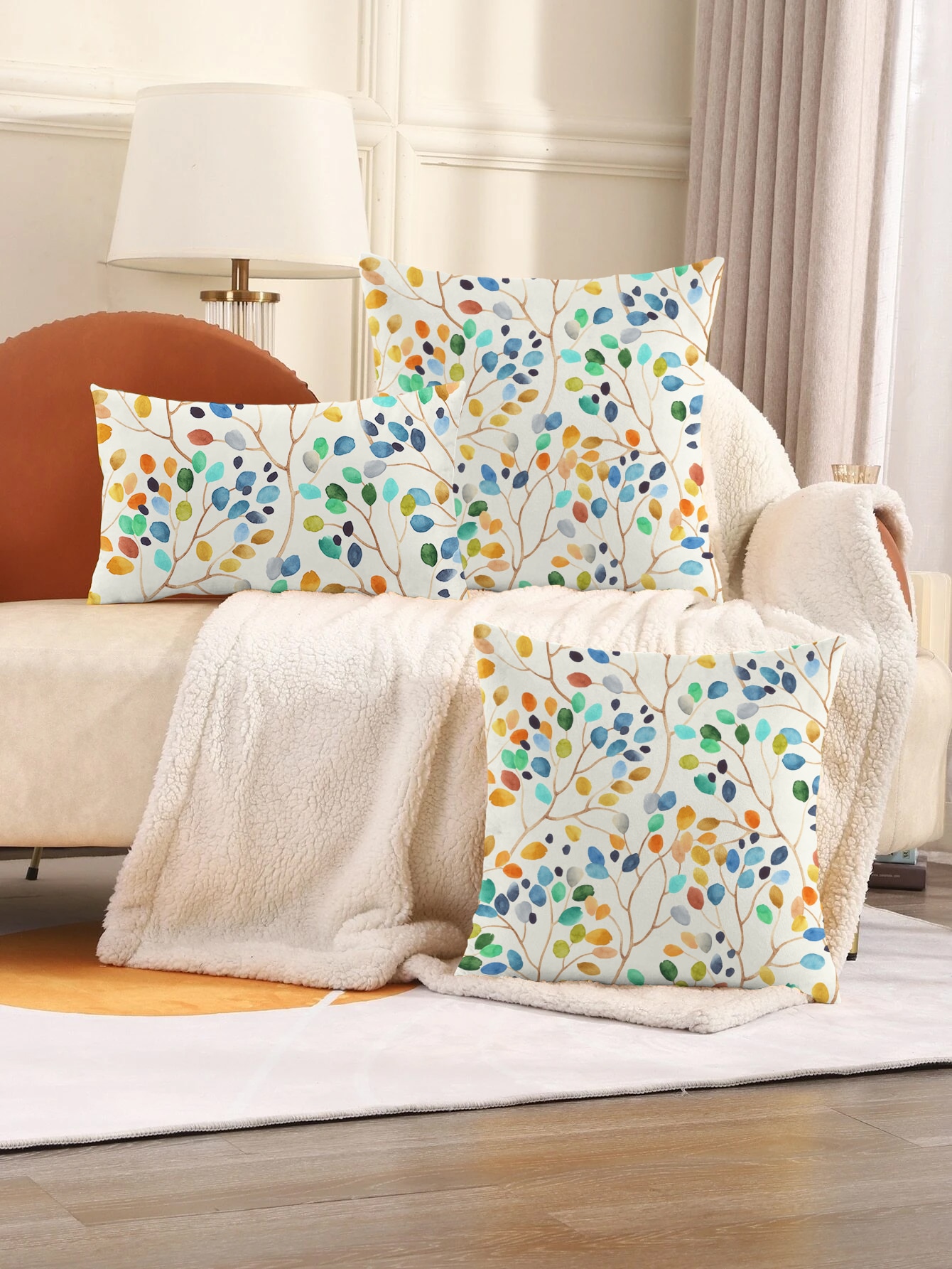 1pc Leaf Print Cushion Cover Without Filler