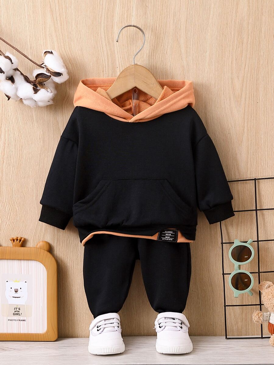 Baby Boy Patch Detail Contrast Hooded Sweatshirt & Sweatpants