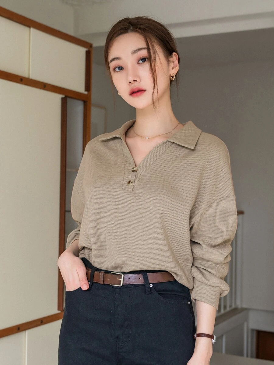DAZY Casual Eenkleurig Sweatshirt Voorpand met Knoopjes