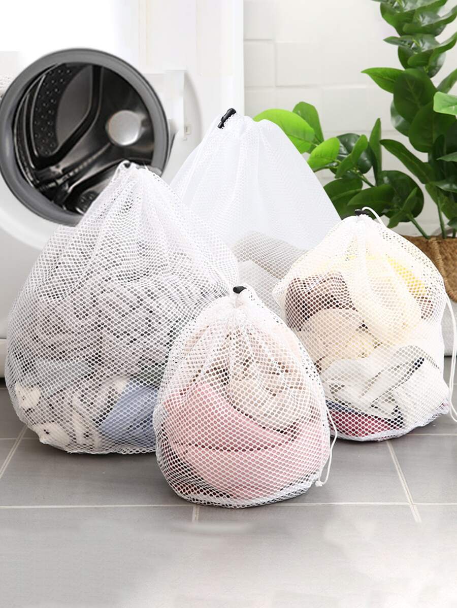 1pc Drawstring Design Laundry Bag, Simple Polyester Mesh Lingerie Wash Bag For Laundry Dress Pants Shoes Jeans Boots Skirt,Spring,Minimalist,Summer Tops