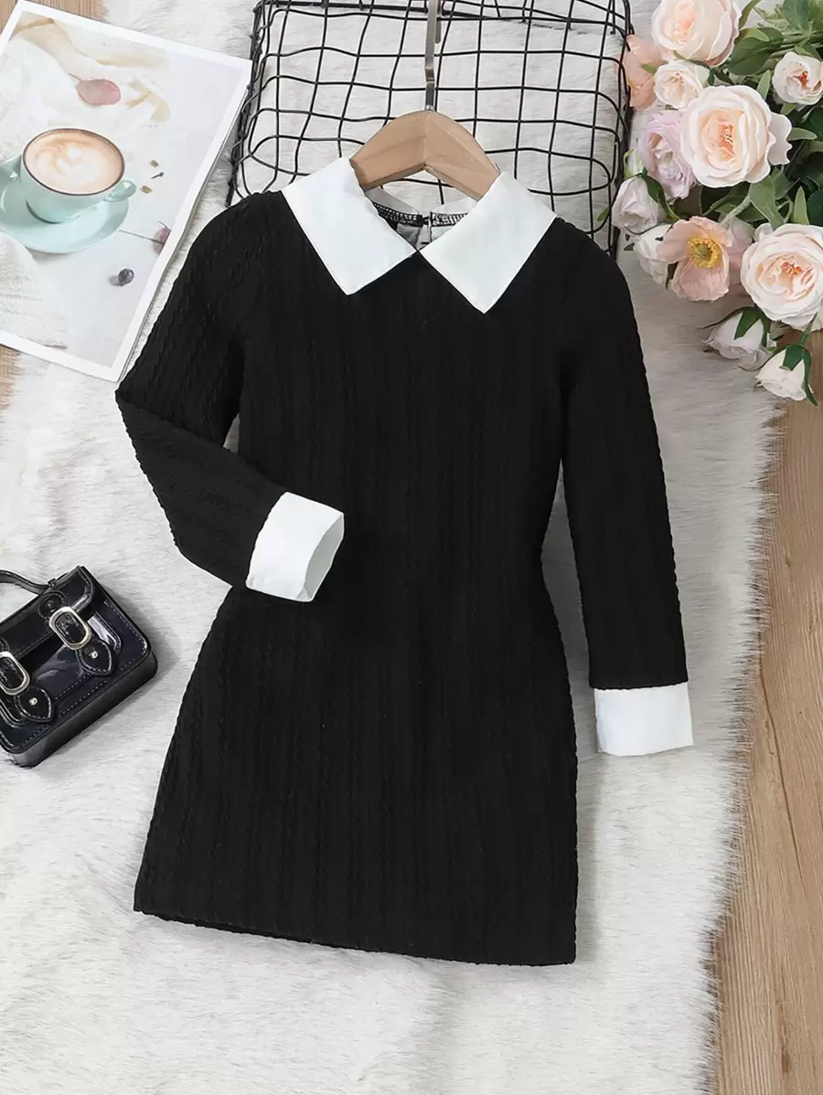 SHEIN Vestido de joven con cuello de contraste y espalda con cierre de llave