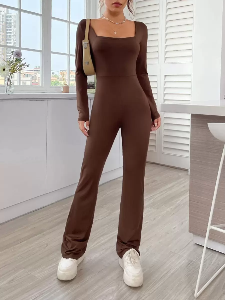SHEIN EZwear Square Neck Flare Leg Jumpsuit