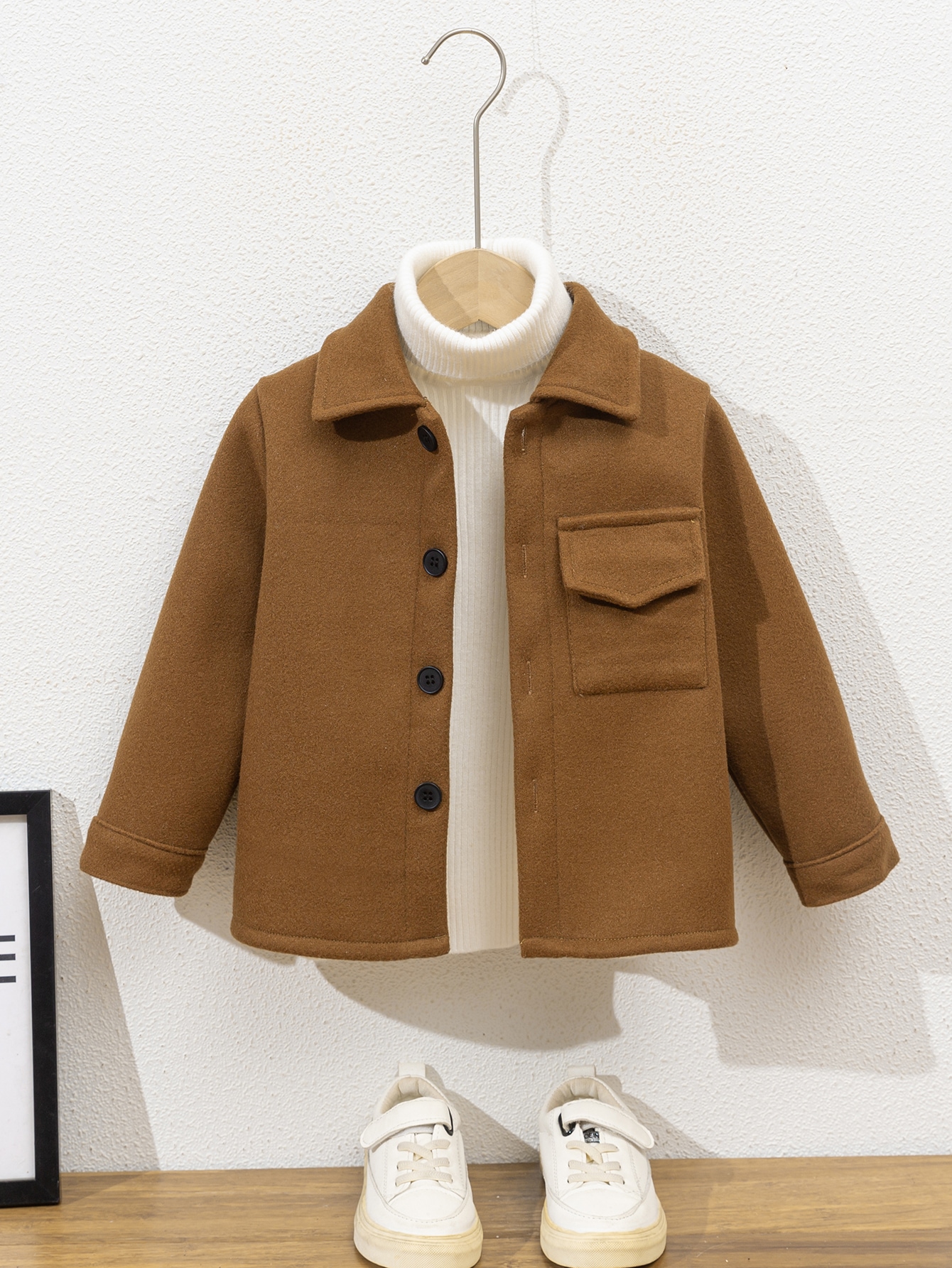 Toddler Boys 1pc Flap Pocket Button Front Overcoat