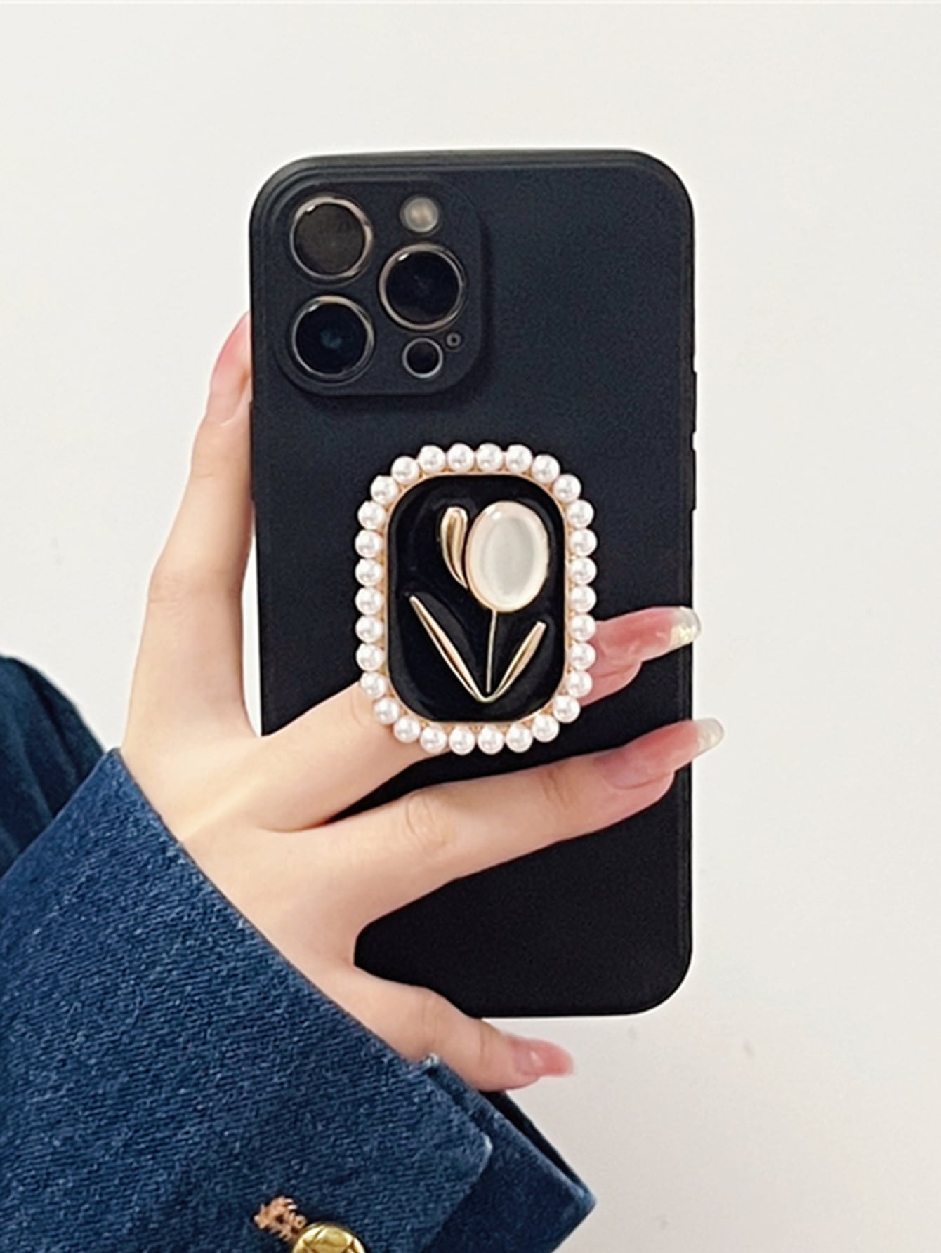 Plain Phone Case With Flower Design StandOut Phone Grip Holder