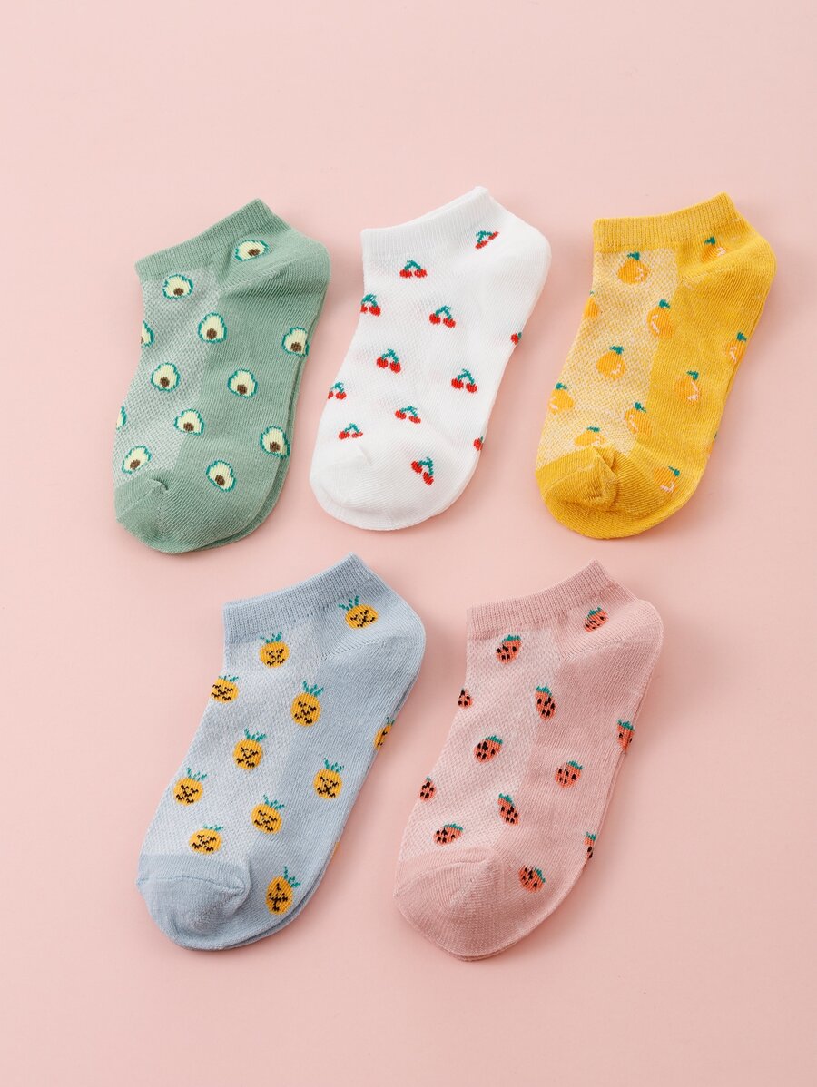 5 pares Calcetines tobilleros con estampado de fruta