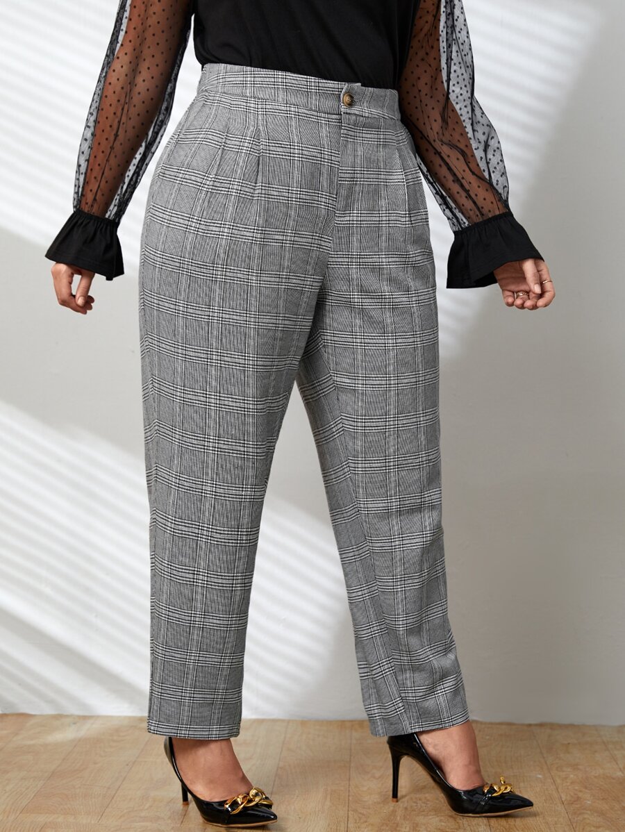 SHEIN Clasi Plus Glen Plaid Suit Pants Without Belt Graduation,Back To School,Teacher Outfits For Women