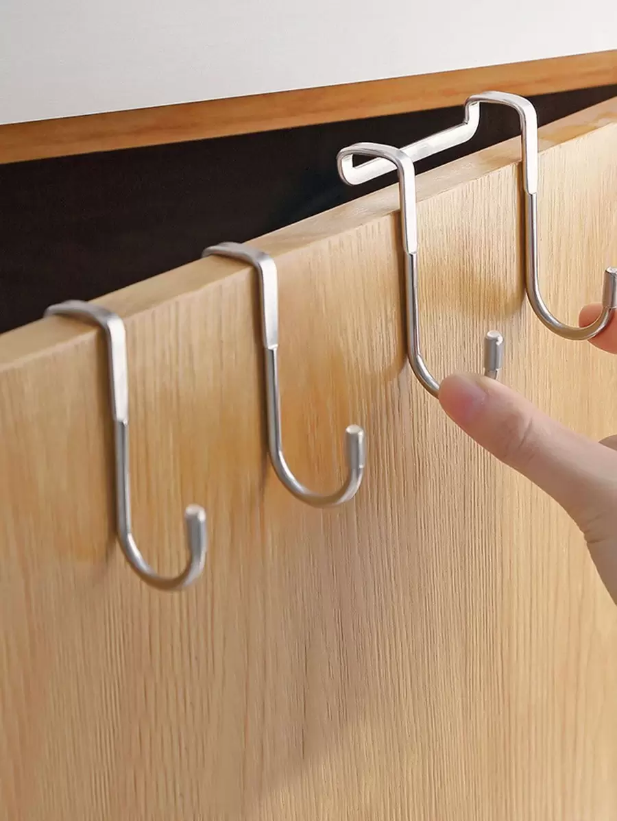 1pc Over The Door Drawer Cabinet Hook, Stainless Steel Double S-Shaped Hook Holder Hanger, Metal Heavy Duty-Free Punching Door Back Hanging Clothes Hook Organizer For Towel Cloth Bag Sundries