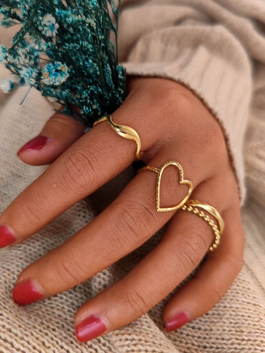 Dellgoo Set de 3 anillos con decoración de corazón para San Valentín, mamá, madre, Día de la Madre, regalo