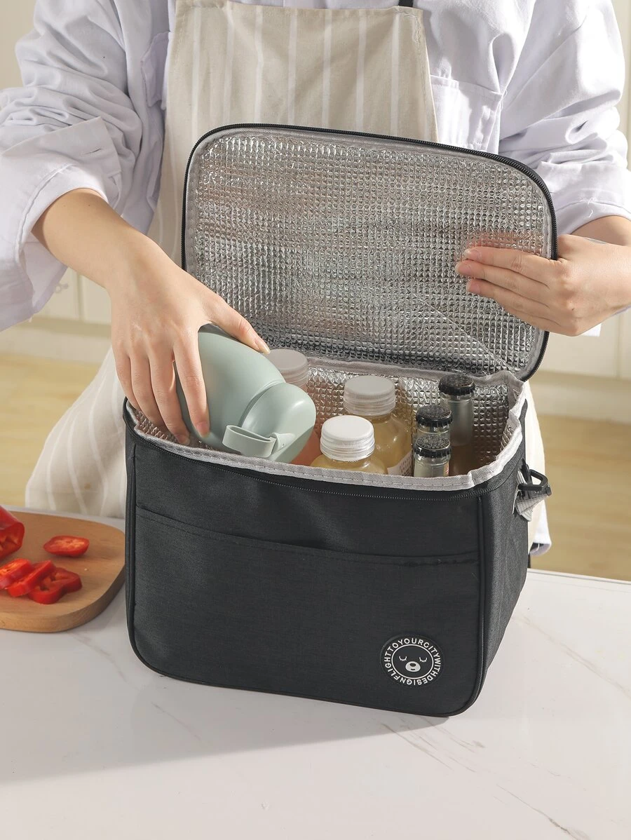 1pc Insulated Lunch Bag With Bear Pattern - Waterproof And Portable For School And Office - Keep Your Food Fresh And Delicious