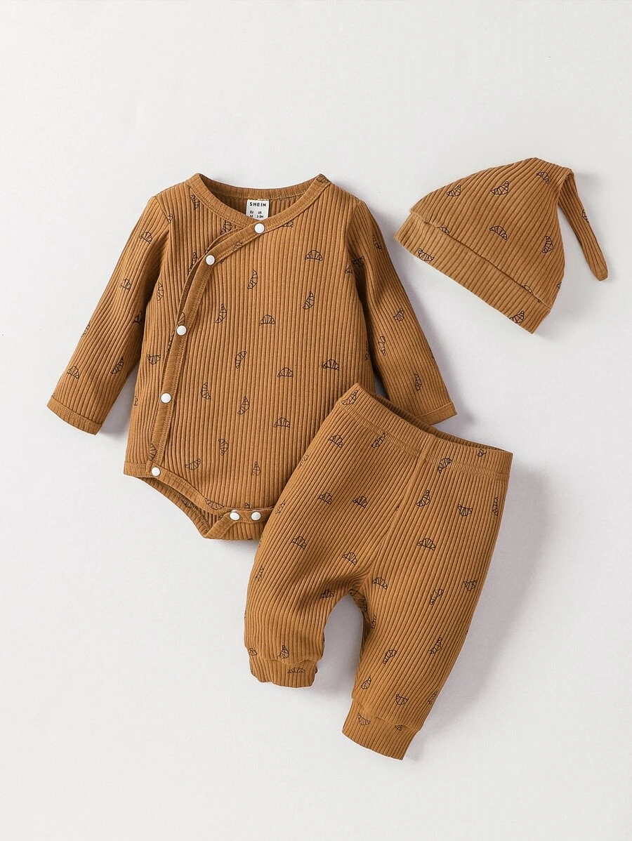 SHEIN Niño recién nacido Body cuerno con estampado con pantalones