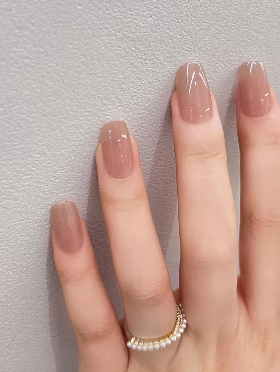 Get Glamorous With 24pcs Long Square Nude Jelly Ombre Fake Nail & 1sheet Tape & 1pc Nail File Press On Nails Nail Supplies