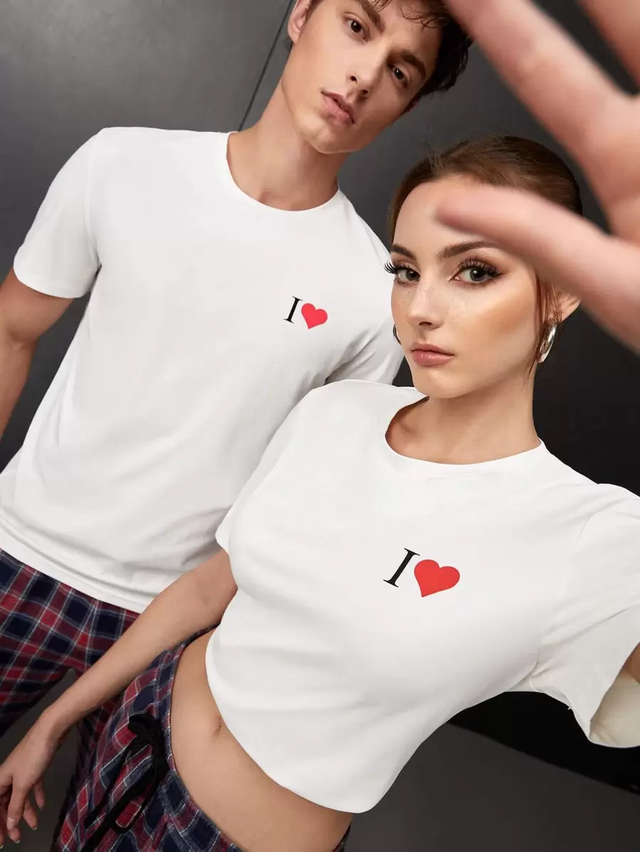 Manfinity Unisex Camisetas para hombres con corte ajustado, cuello redondo, mangas cortas, estampado gráfico, casual, para la primavera de San Valentín, de poliéster