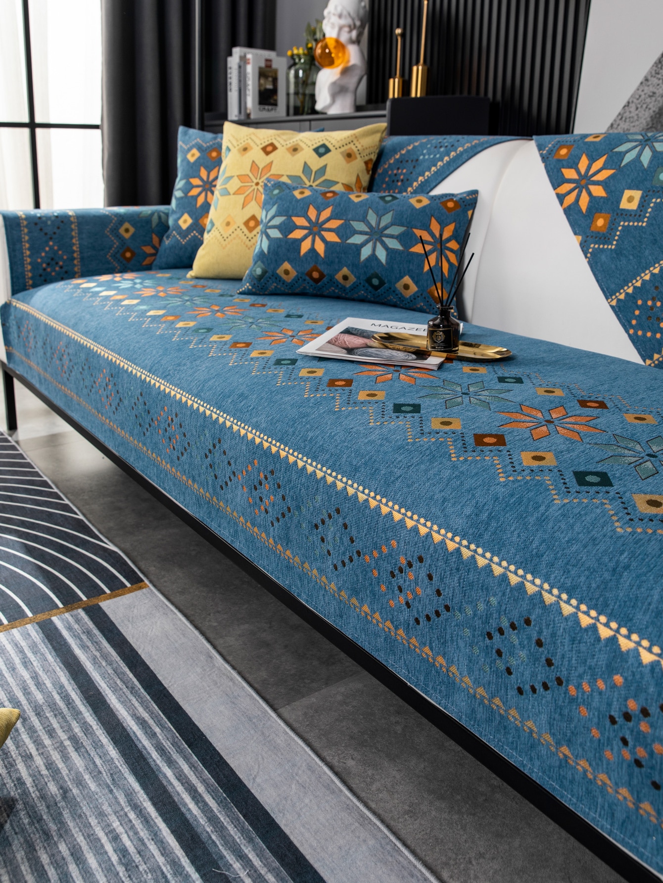 1pc Geometric Pattern Antislip Sofa Towel