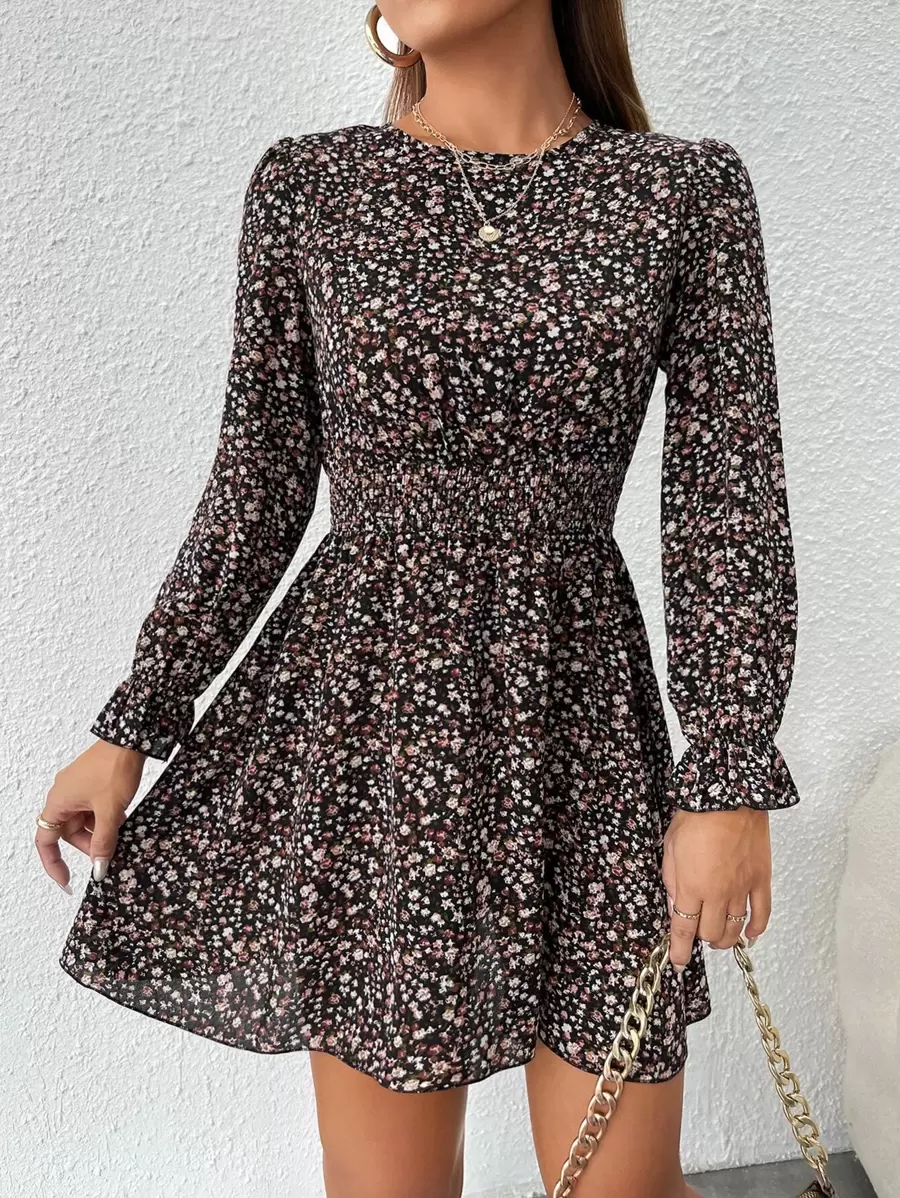SHEIN PETITE Sukienki Zmarszczony Pomarszczony Ditsy floral Boho