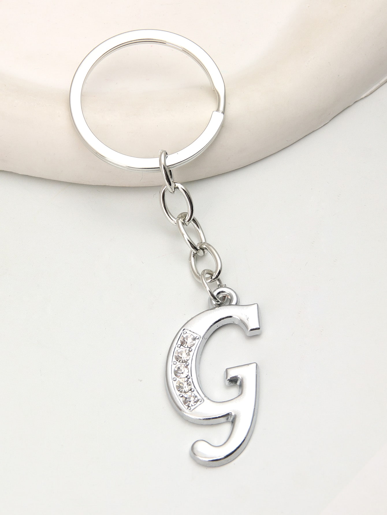 Rhinestone Decor Letter Charm Keychain