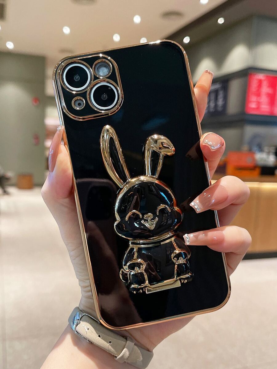 Straight Edge Electroplated Rabbit Phone Case Compatible With IPhone11, IPhone15, IPhone15Pro, IPhone15ProMax, IPhone16, IPhone16Pro, IPhone16Plus, IPhone16ProMax