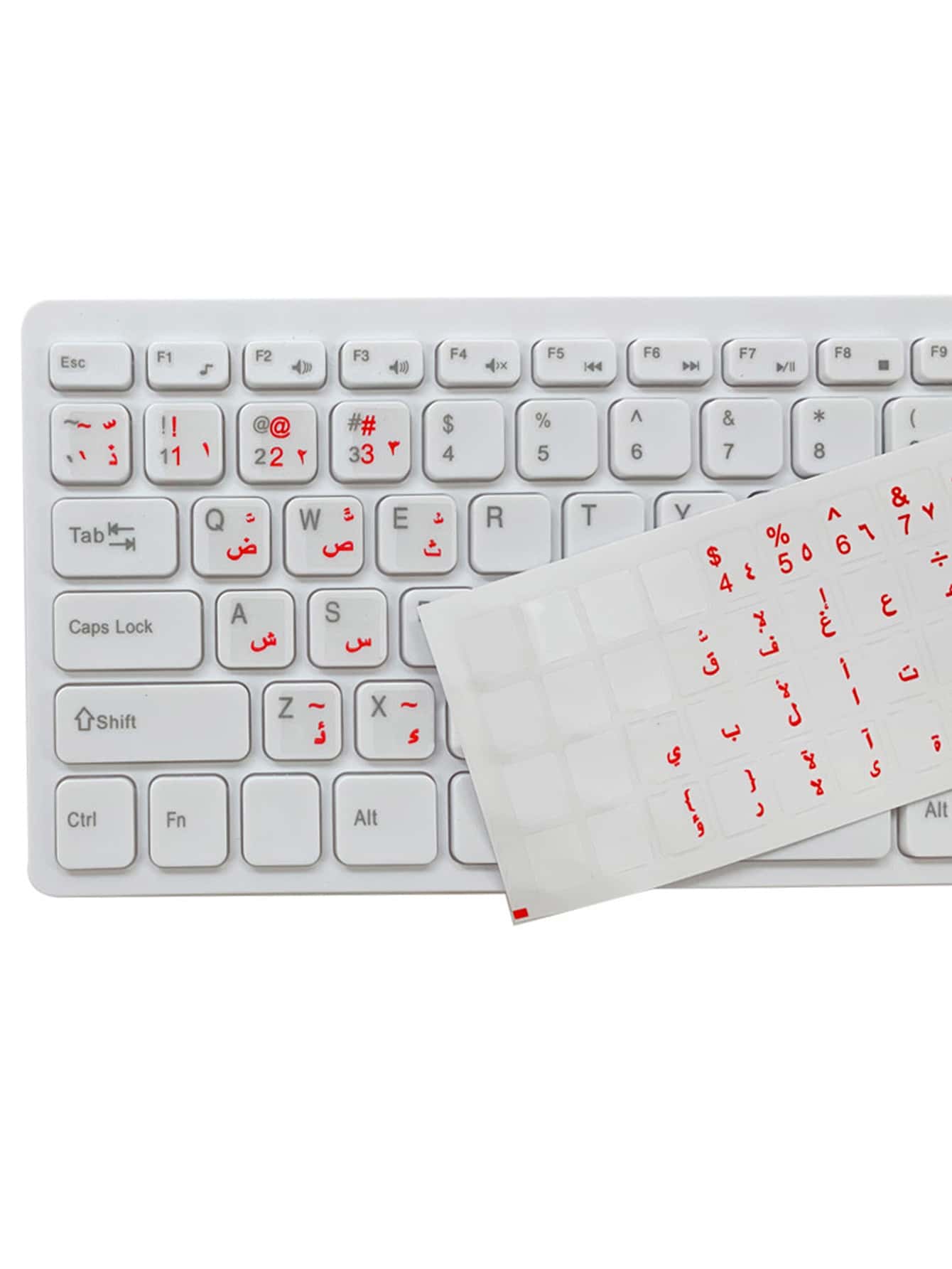 1 unidad Pegatina transparente de teclado árabe con letras rojas para PC portátil