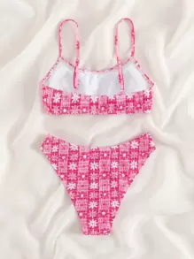 Swim Mod Summer Beach Floral Print Bikini Set Smocked Cami Top Hipster Bottom 2 Piece Bathing