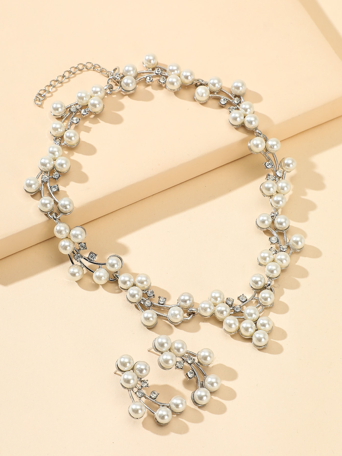 3pcs Rhinestone & Faux Pearl Decor Jewelry Set