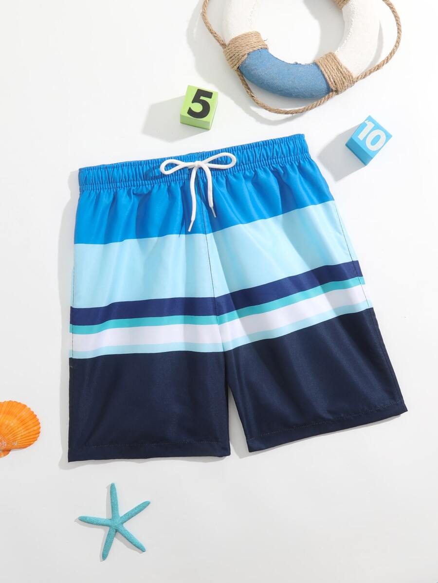 Pantalones Cortos De Natación Para Niños Adolescentes Con Cintura Con Cordón Y Bloques De Color
