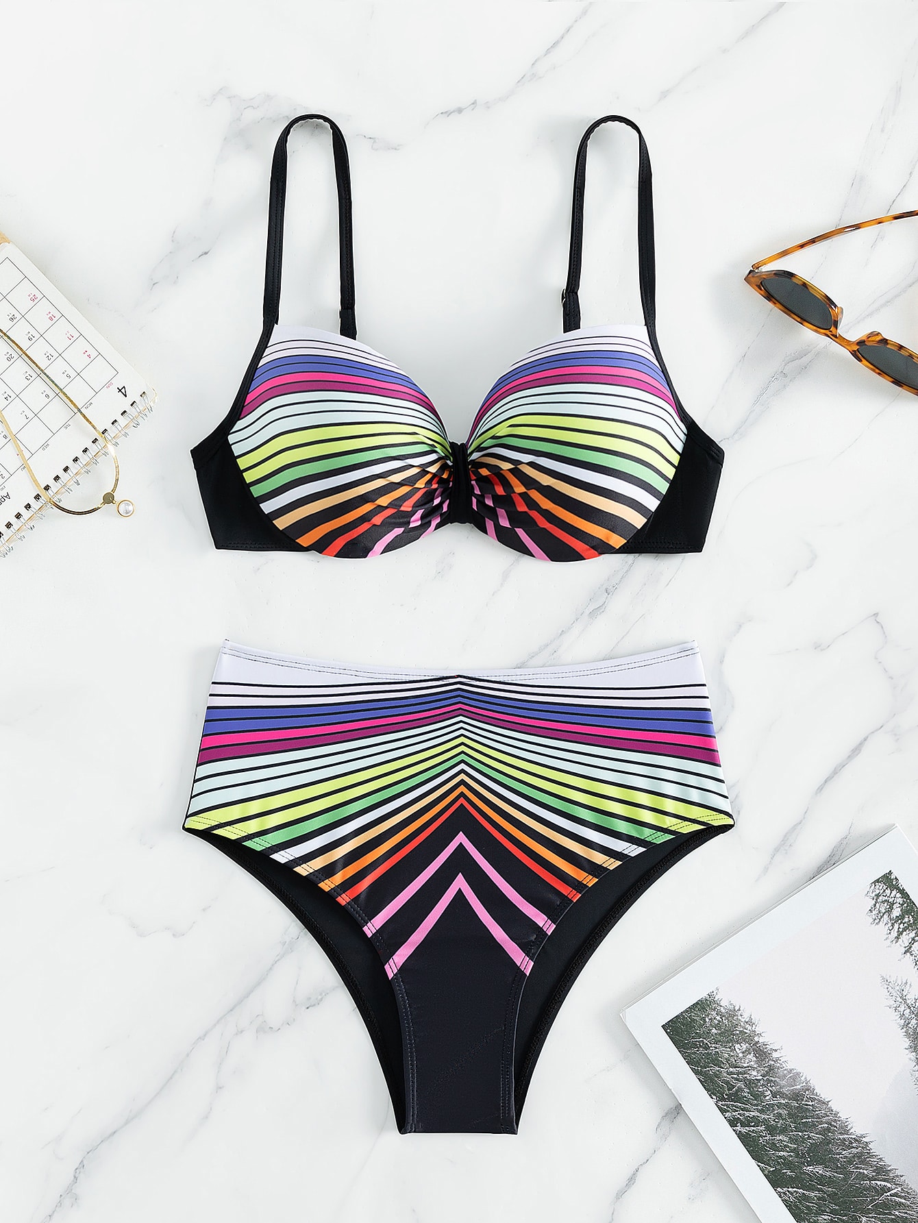 Striped Push Up High Waisted Bikini Swimsuit SHEIN USA