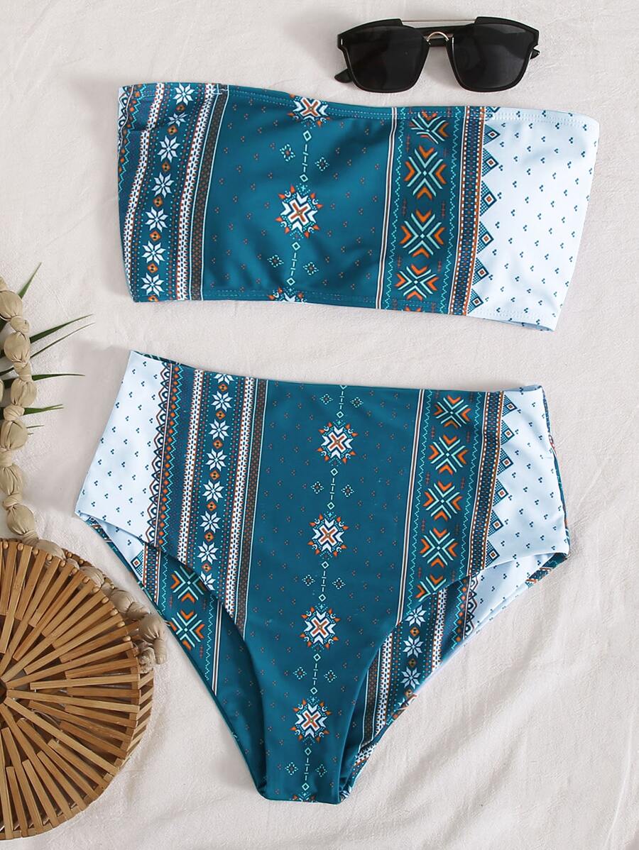 Swim Vcay Summer Beach Lace-Up Back Bandeau Bikini Set